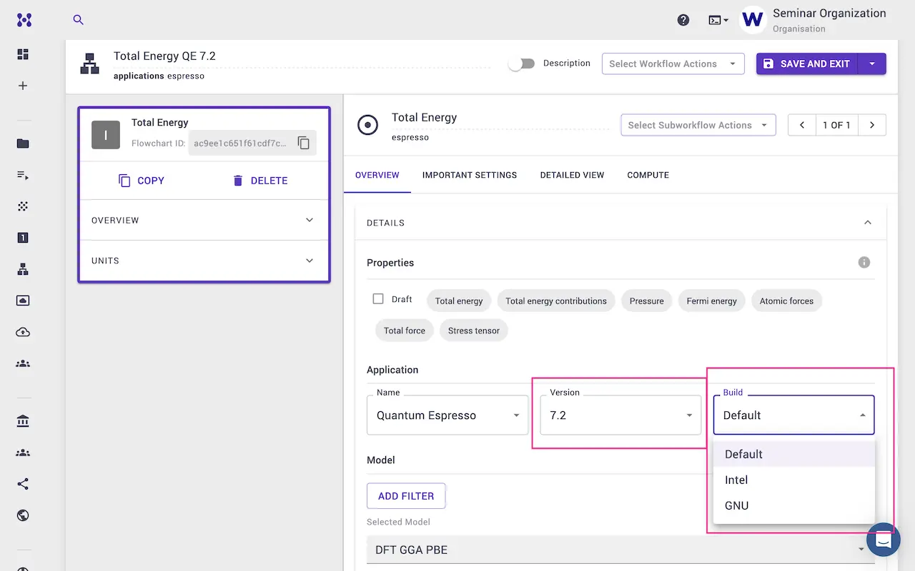 Select application version and build Select application version and build