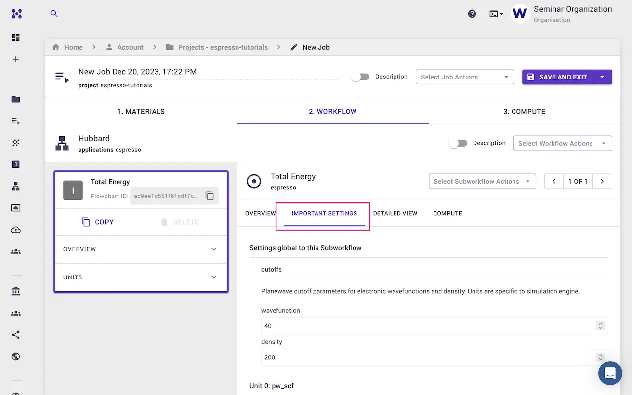 Important settings Important settings